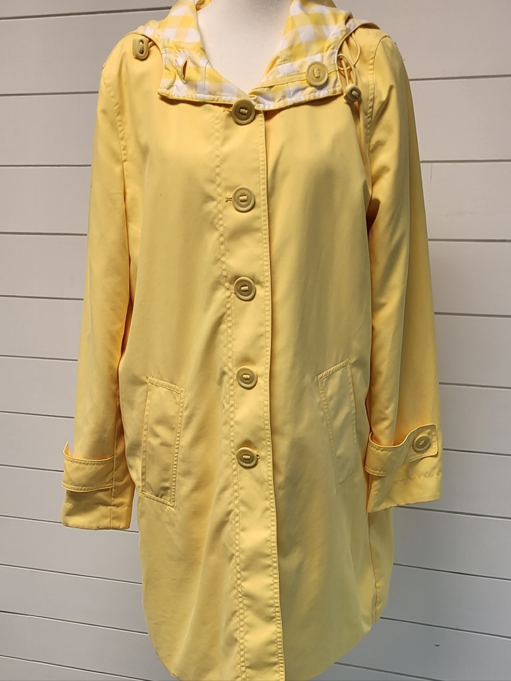 Jones New York Pale Yellow Reversable Trench Coat Sz.M